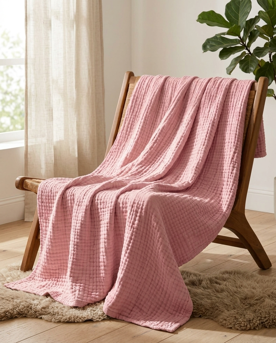 Stugans Muslinteppe i Rosa