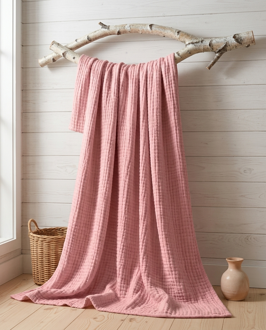 Stugans Muslinteppe i Rosa
